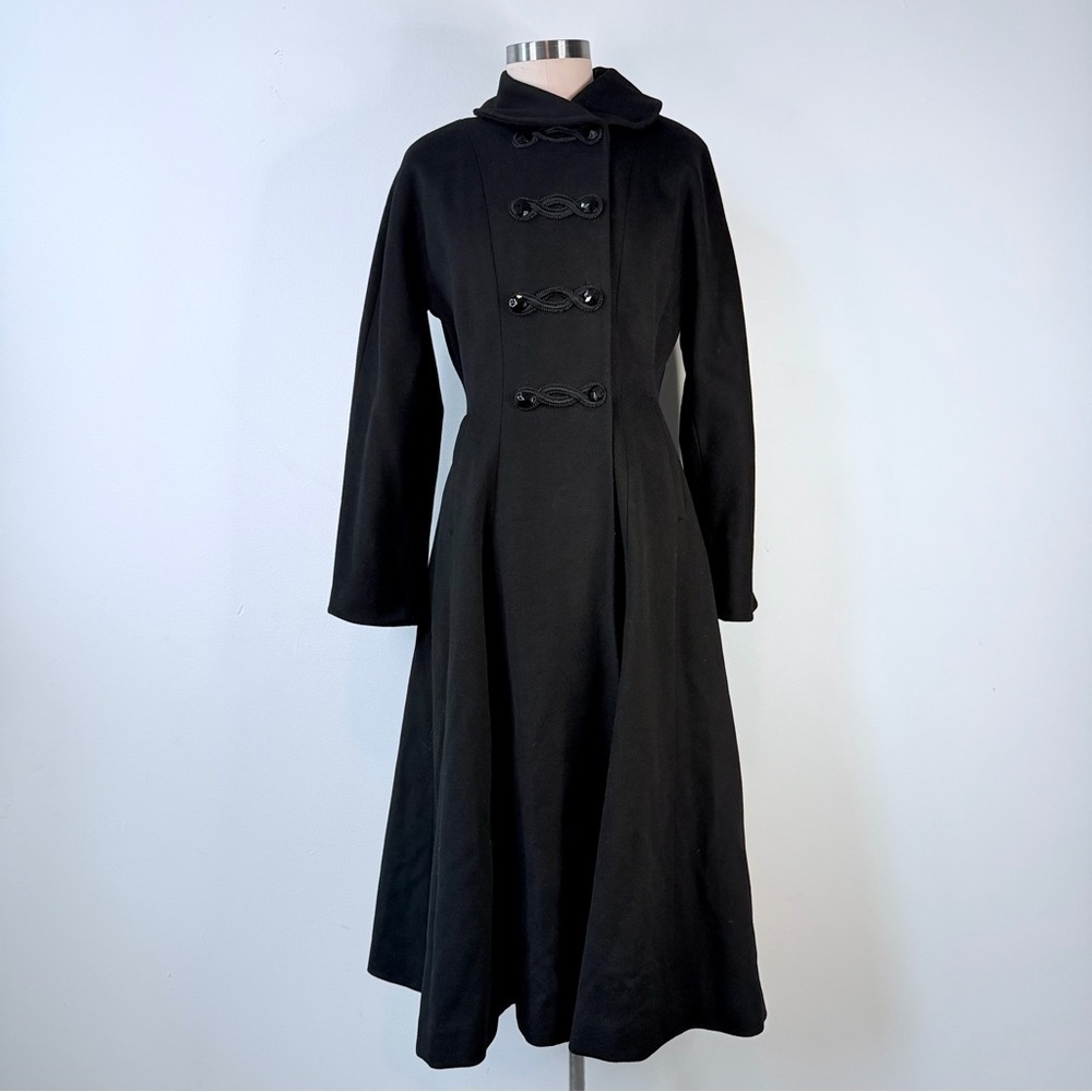 Vintage Ransohoffs 60s Black Wool Princess Coat Frog Closure Jacket XS S